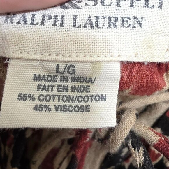 RALPH LAUREN DENIM & SUPPLY WOMEN L OVERSIZE PEASANT BLOUSE IKAT PRINT RUFFLE SL - Picture 7 of 9